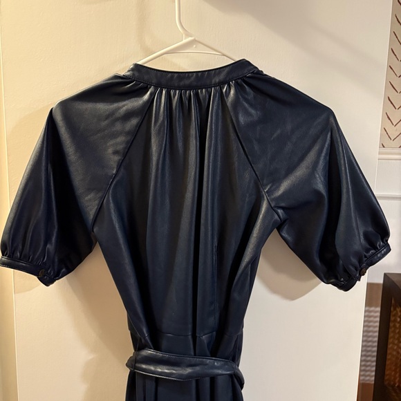 Ann Taylor | Faux Leather Navy Button Down Dress - Picture 4 of 5